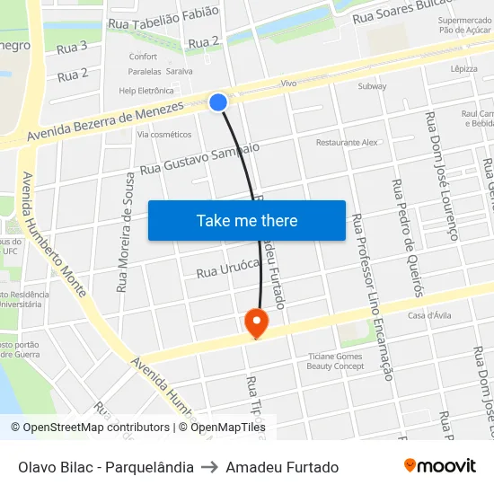 Olavo Bilac - Parquelândia to Amadeu Furtado map