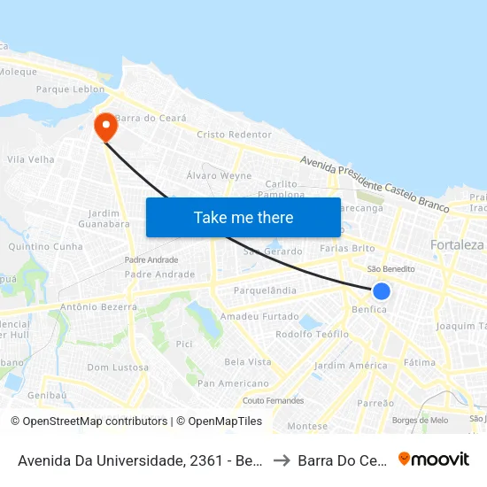 Avenida Da Universidade, 2361 - Benfica to Barra Do Ceará map