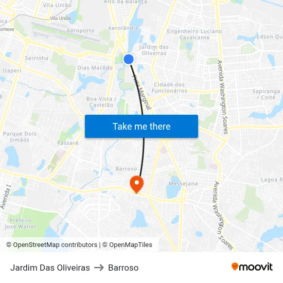 Jardim Das Oliveiras to Barroso map