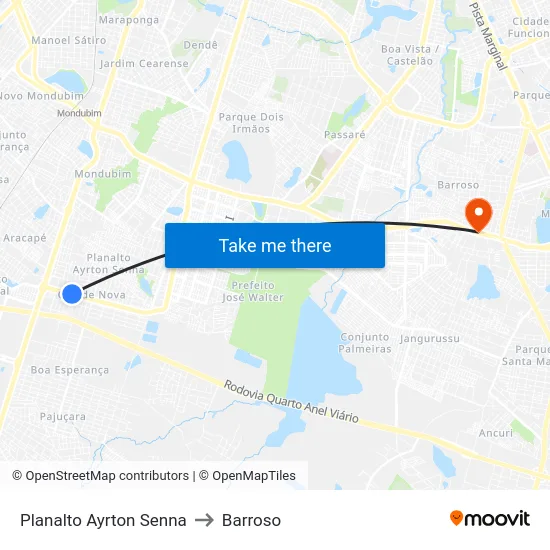 Planalto Ayrton Senna to Barroso map