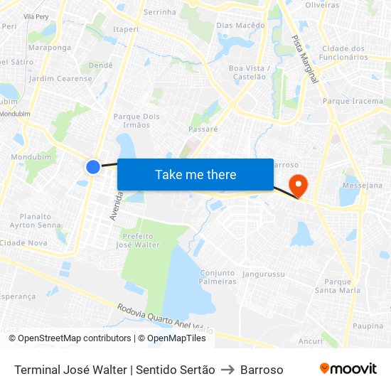 Terminal José Walter | Sentido Sertão to Barroso map