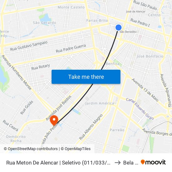 Rua Meton De Alencar | Seletivo (011/033/039/074/086/725) - Centro to Bela Vista map