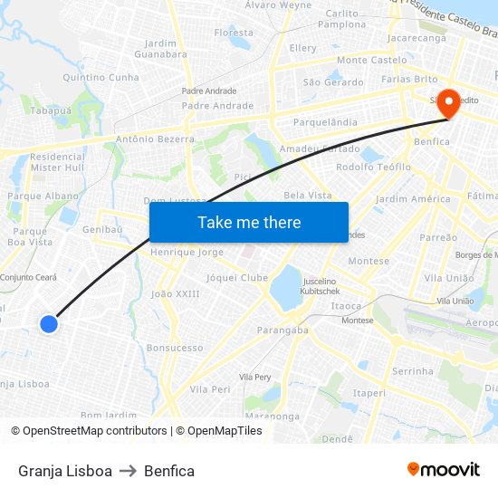 Granja Lisboa to Benfica map