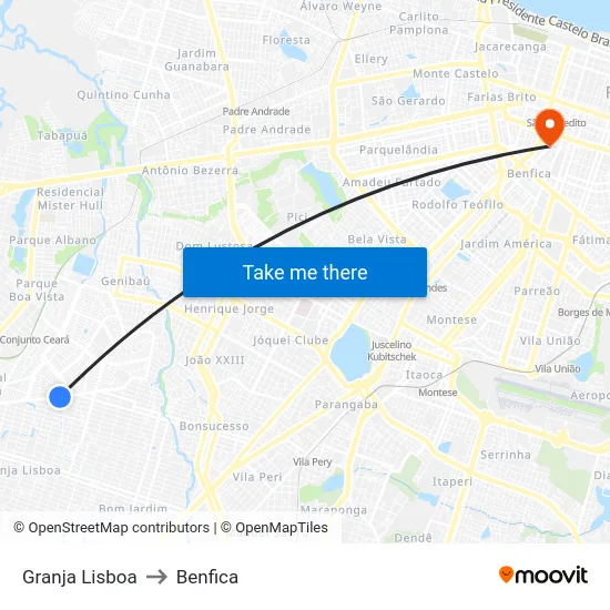 Granja Lisboa to Benfica map
