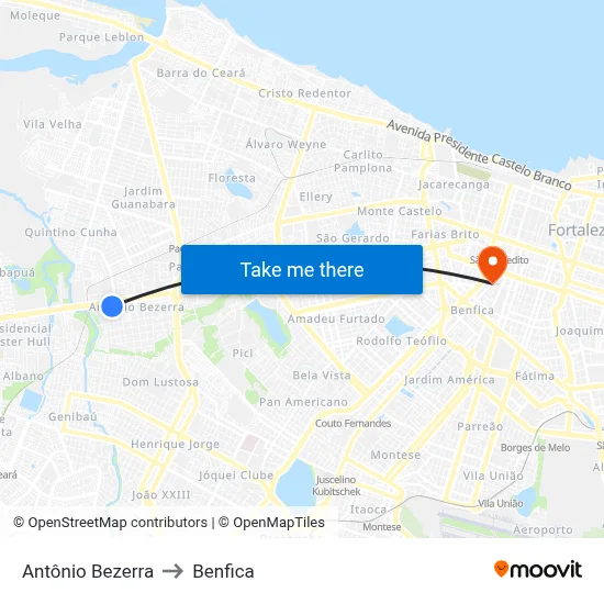 Antônio Bezerra to Benfica map