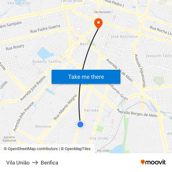 Vila União to Benfica map