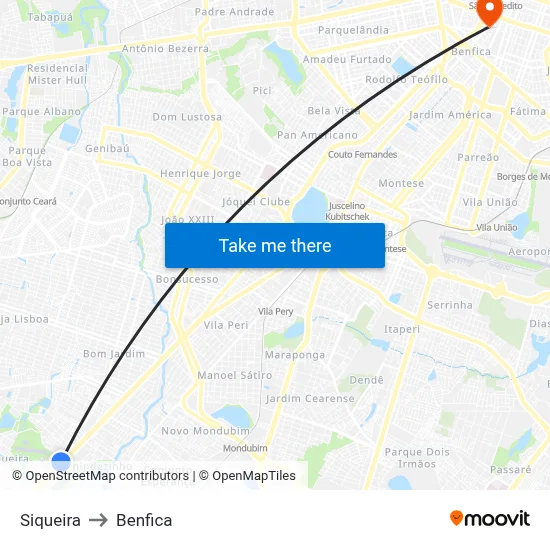 Siqueira to Benfica map