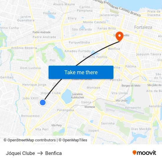 Jóquei Clube to Benfica map