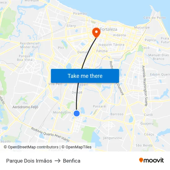 Parque Dois Irmãos to Benfica map