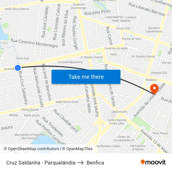 Cruz Saldanha - Parquelândia to Benfica map