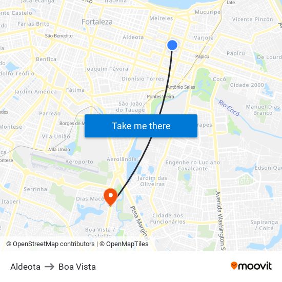 Aldeota to Boa Vista map