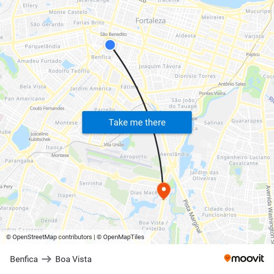 Benfica to Boa Vista map