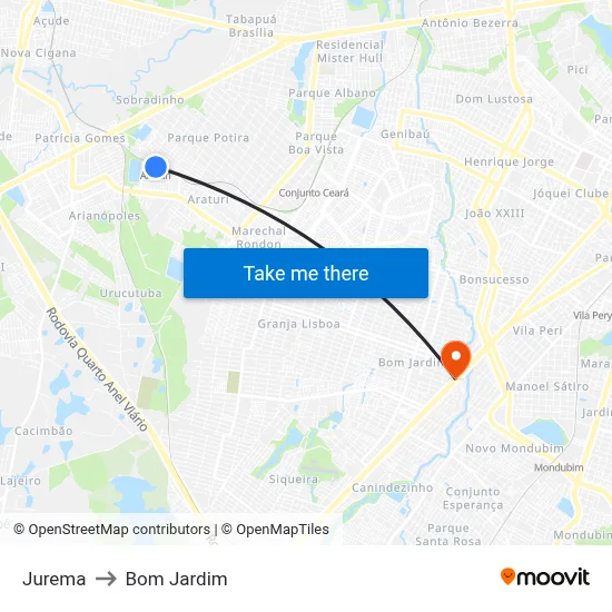 Jurema to Bom Jardim map