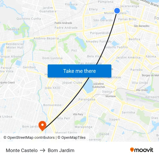 Monte Castelo to Bom Jardim map