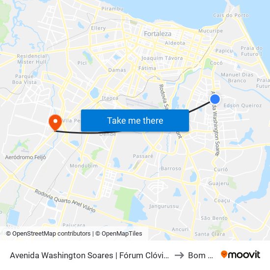 Avenida Washington Soares | Fórum Clóvis Beviláqua - Edson Queiroz to Bom Jardim map