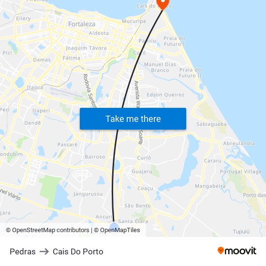 Pedras to Cais Do Porto map