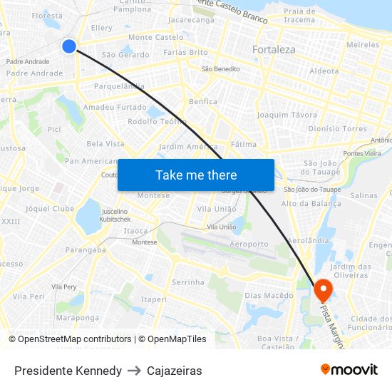 Presidente Kennedy to Cajazeiras map