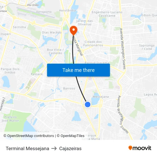 Terminal Messejana to Cajazeiras map