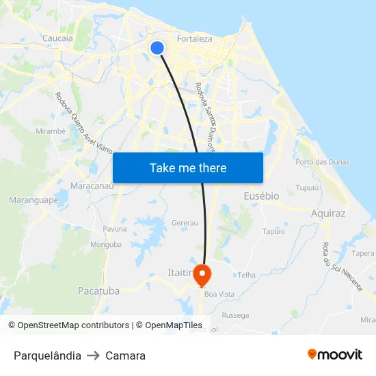 Parquelândia to Camara map