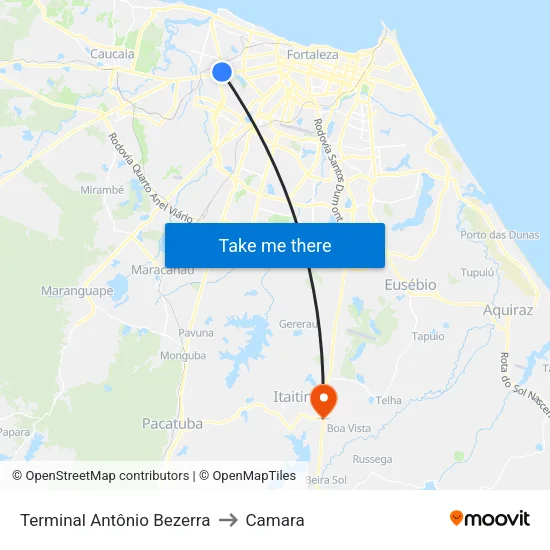 Terminal Antônio Bezerra to Camara map