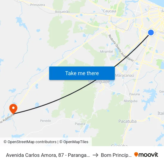 Avenida Carlos Amora, 87 - Parangaba to Bom Princípio map