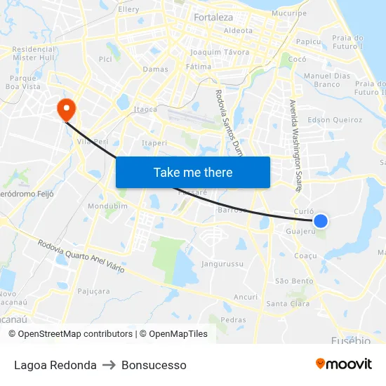 Lagoa Redonda to Bonsucesso map