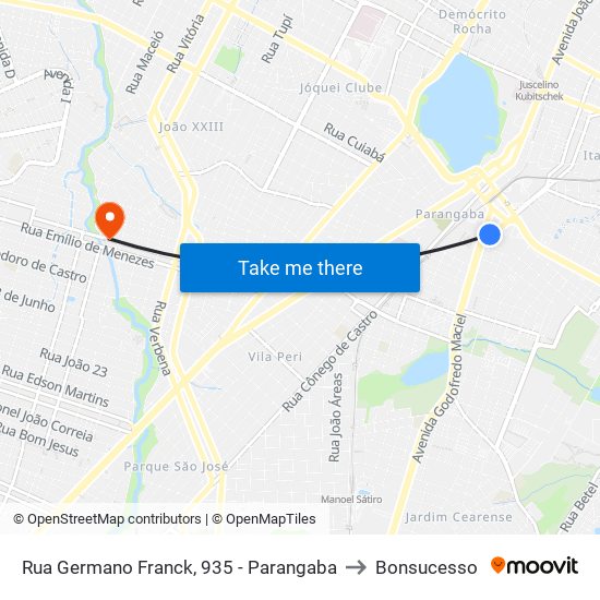Rua Germano Franck, 935 - Parangaba to Bonsucesso map