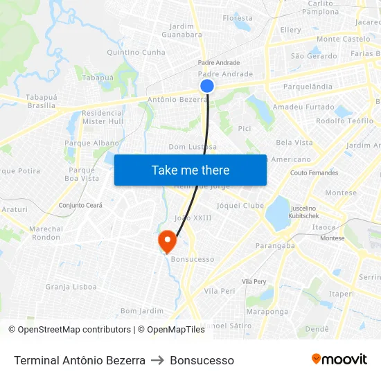 Terminal Antônio Bezerra to Bonsucesso map