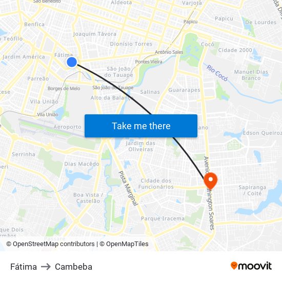 Fátima to Cambeba map