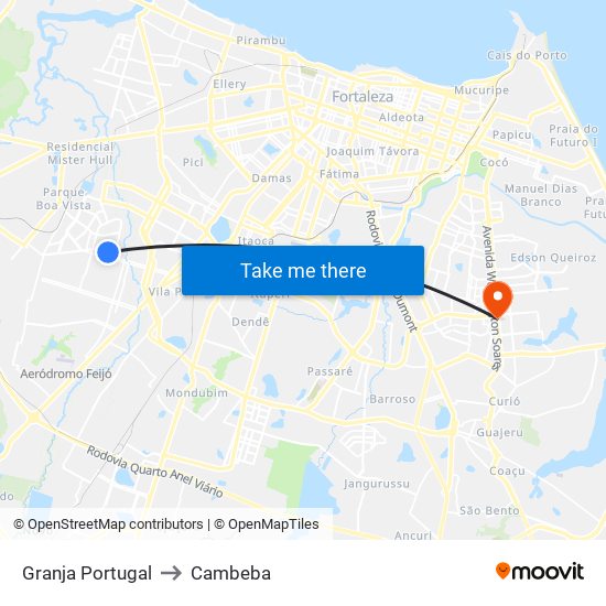 Granja Portugal to Cambeba map