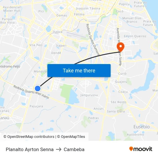 Planalto Ayrton Senna to Cambeba map