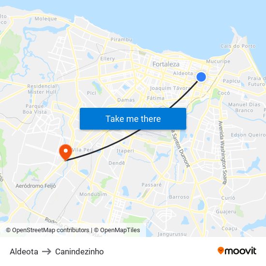 Aldeota to Canindezinho map