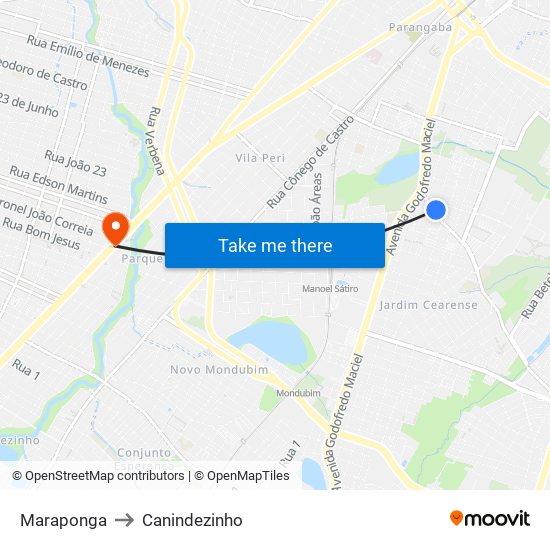Maraponga to Canindezinho map