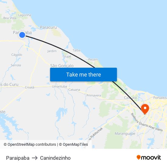 Paraipaba to Canindezinho map