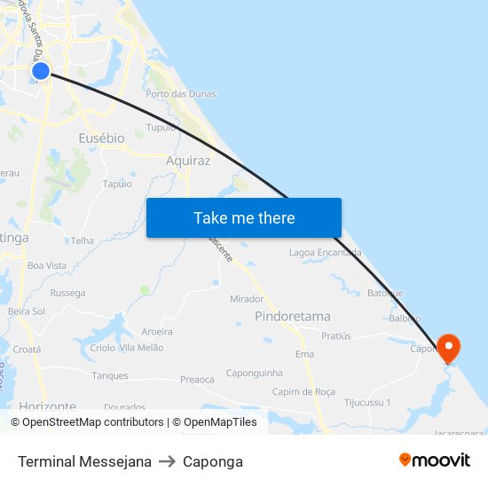 Terminal Messejana to Caponga map