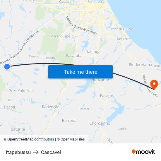 Itapebussu to Cascavel map