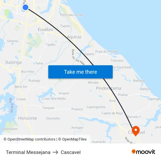Terminal Messejana to Cascavel map