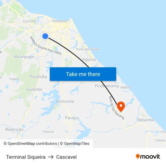 Terminal Siqueira to Cascavel map