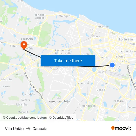 Vila União to Caucaia map