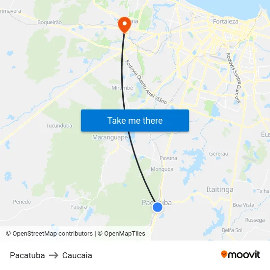 Pacatuba to Caucaia map