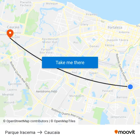 Parque Iracema to Caucaia map