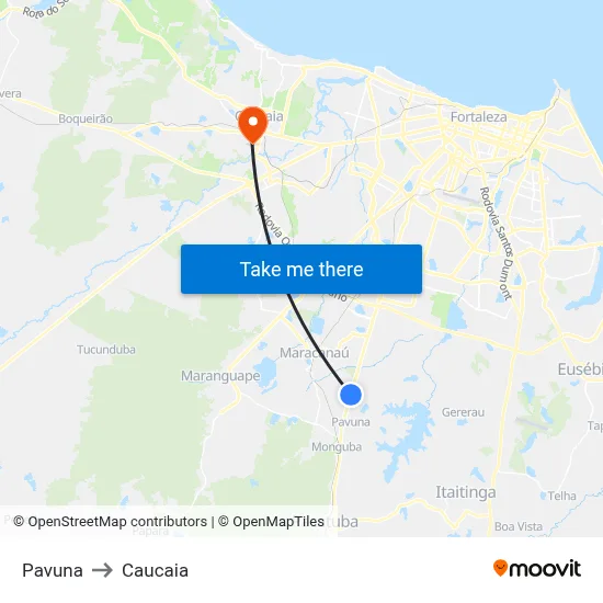Pavuna to Caucaia map