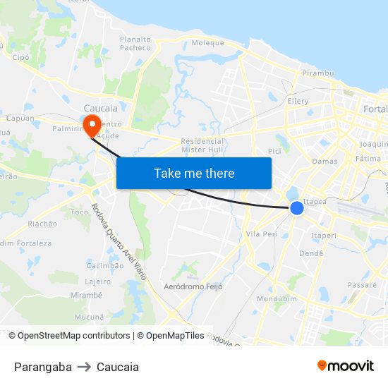 Parangaba to Caucaia map