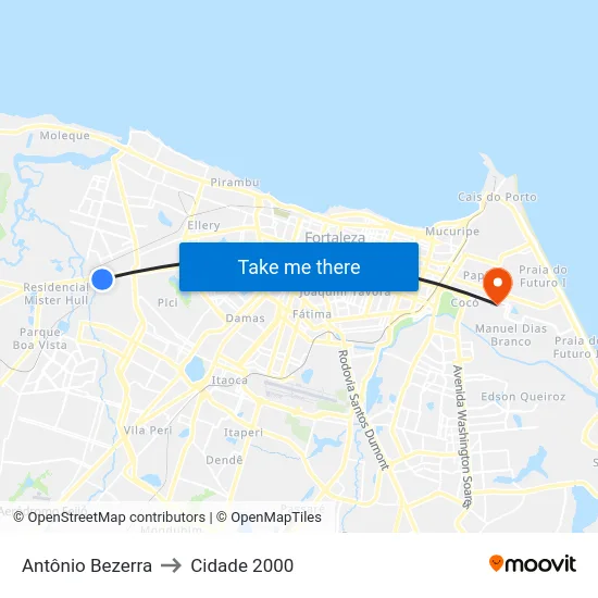 Antônio Bezerra to Cidade 2000 map