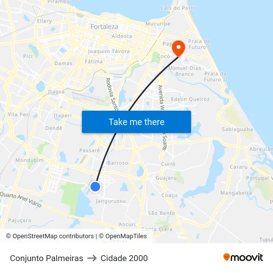 Conjunto Palmeiras to Cidade 2000 map
