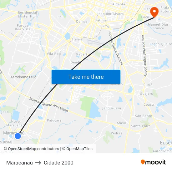 Maracanaú to Cidade 2000 map