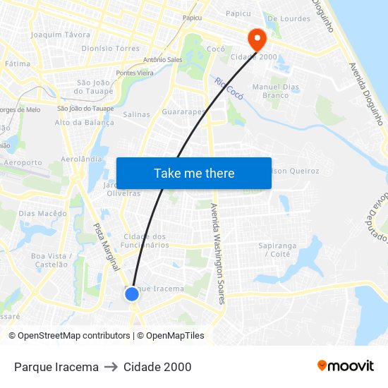 Parque Iracema to Cidade 2000 map