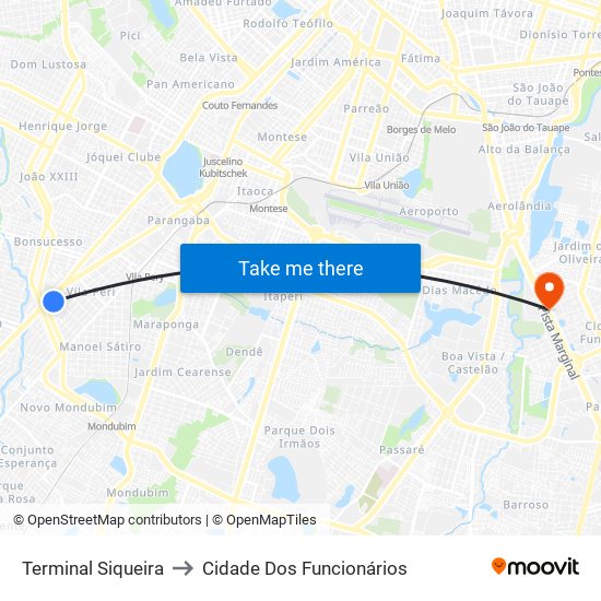 Terminal Siqueira to Cidade Dos Funcionários map