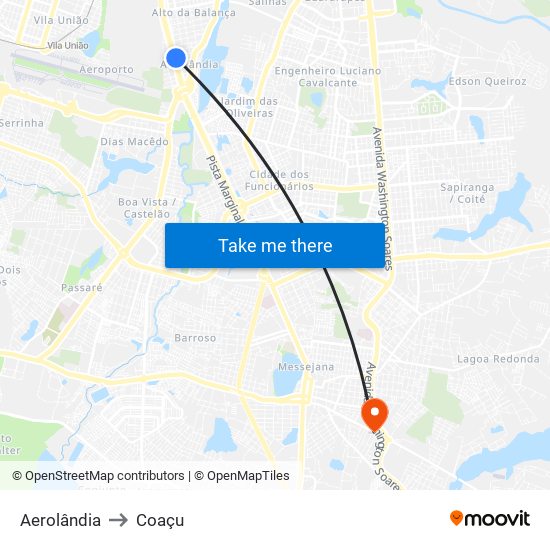 Aerolândia to Coaçu map