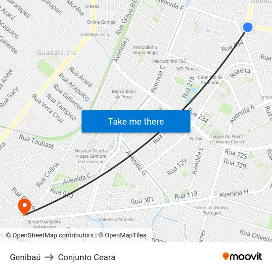 Genibaú to Conjunto Ceara map